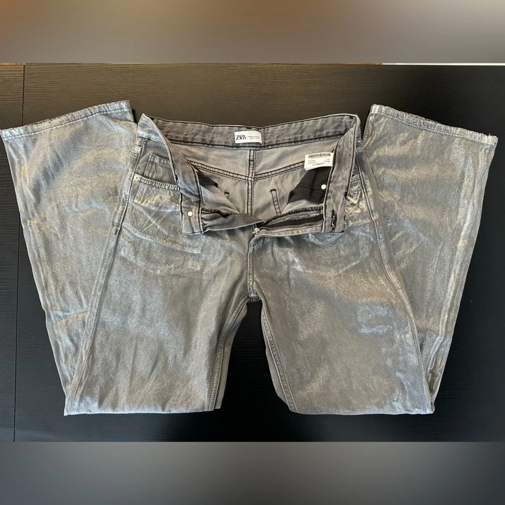 Zara Metallic Silver Boyfriend Jeans - Picture 5 of 7